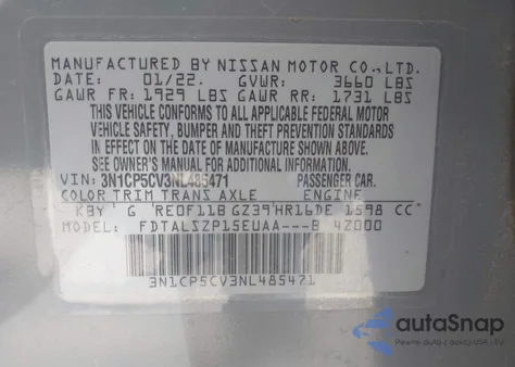 2022 Nissan Kicks Sv Xtronic Cvt from USA, damaged, VIN 3N1CP5CV3NL485471